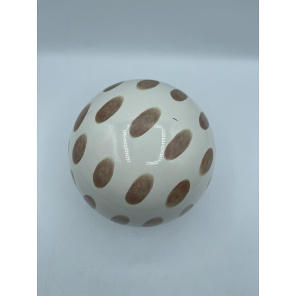Painted Ceramic Sphere Sculpture, White with Brown Spots, Circumference 18.5in - Picture 4 of 6